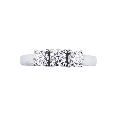 Bague trilogie avec diamants 0.75 ct en or blanc 18k