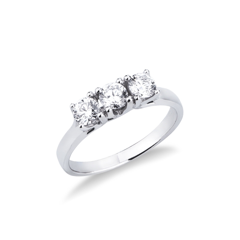 Bague trilogie avec diamants 0.75 ct en or blanc 18k