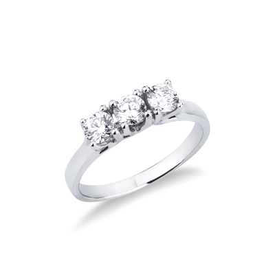 Bague trilogie avec diamants 0.75 ct en or blanc 18k