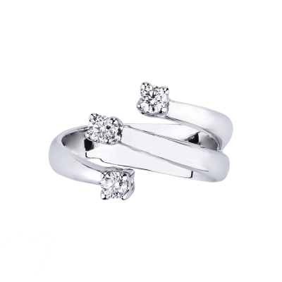 Bague à 3 branches ouvertes en or blanc 18k avec diamants 0.35 ct 