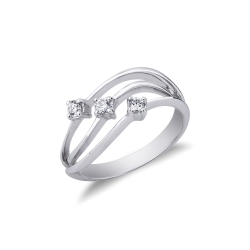 Bague trilogy en or blanc 18k avec design ondulé et diamants