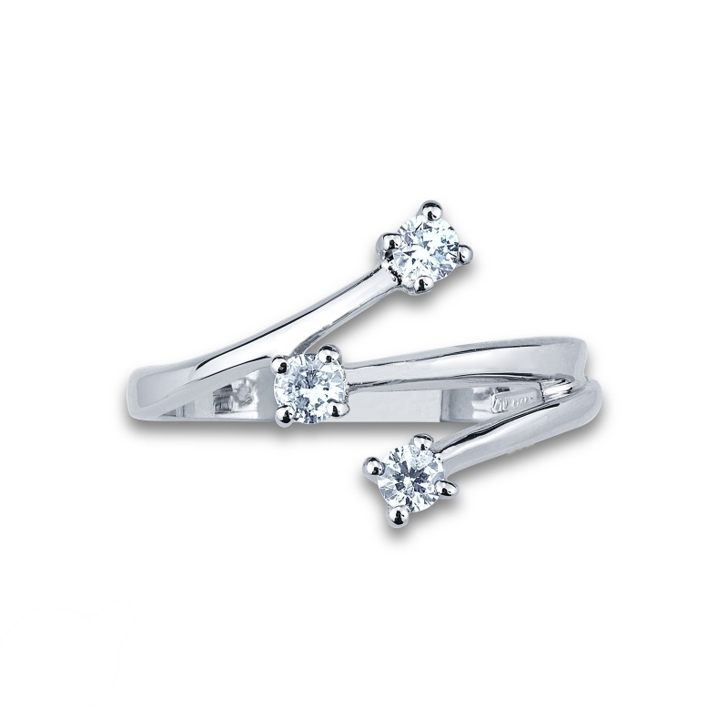 Bague de fiançailles à branches ouvertes serties de 3 diamants et or blanc 18k