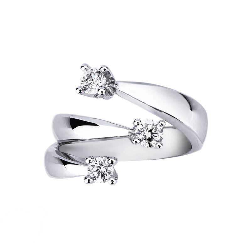 Bague à 3 branches ouvertes en or blanc 18k avec 3 diamants 0.60 ct