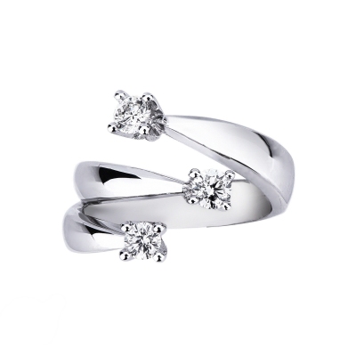 Bague à 3 branches ouvertes en or blanc 18k avec 3 diamants 0.60 ct