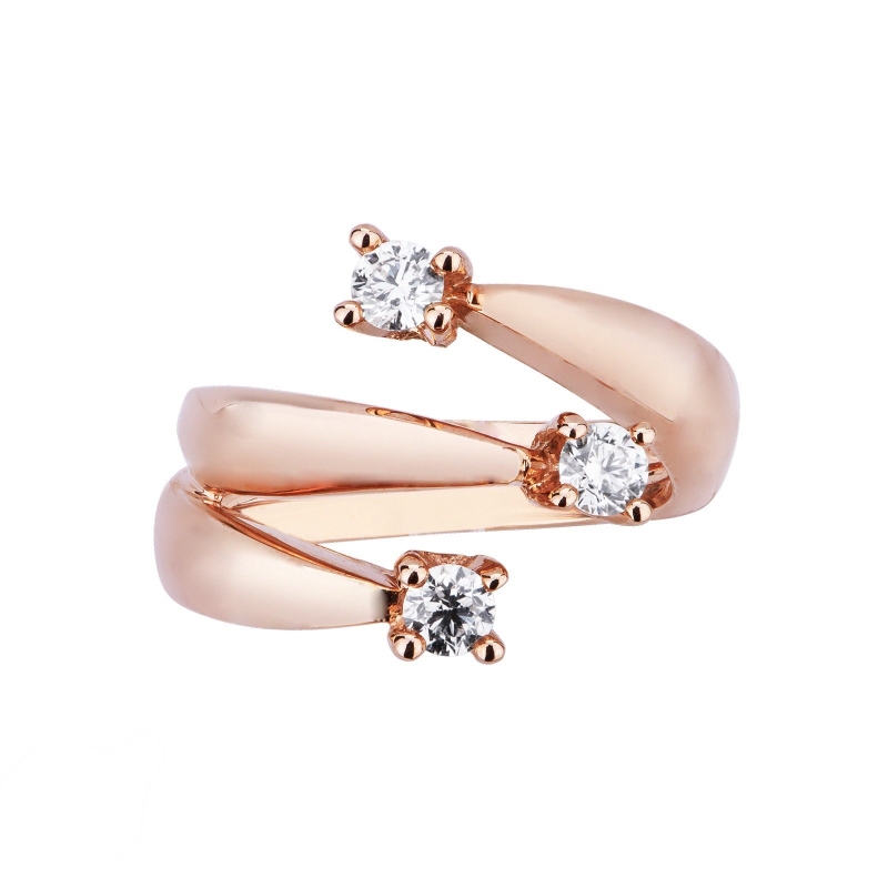 Bague trilogy en or rose 18k avec diamants 0,60 ct