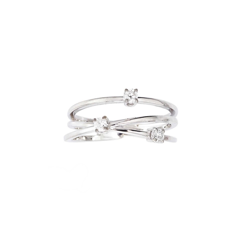 Bague triple bande en or blanc 18k avec diamants