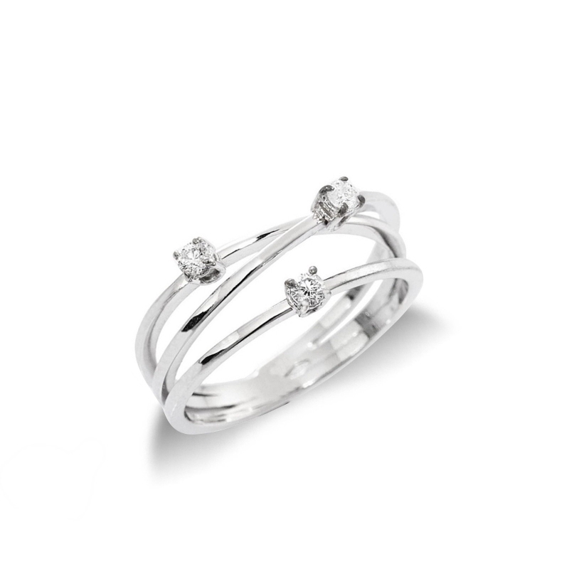 Bague triple bande en or blanc 18k avec diamants