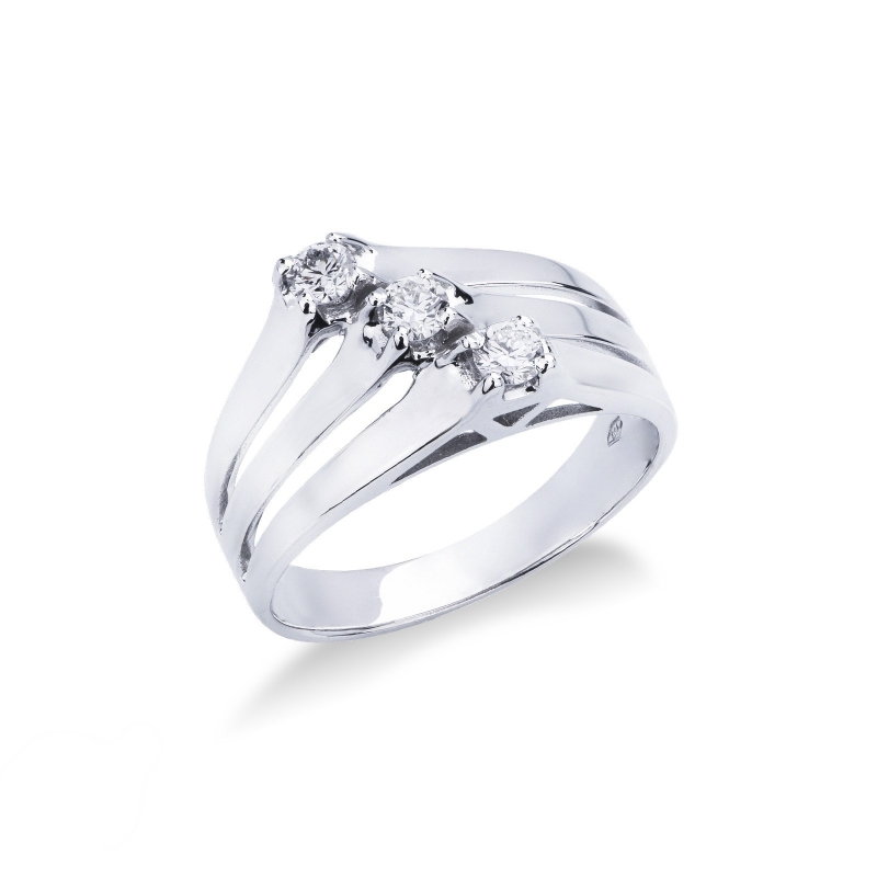 Bague trilogie femme en or blanc 18k avec diamants ct. 0,24