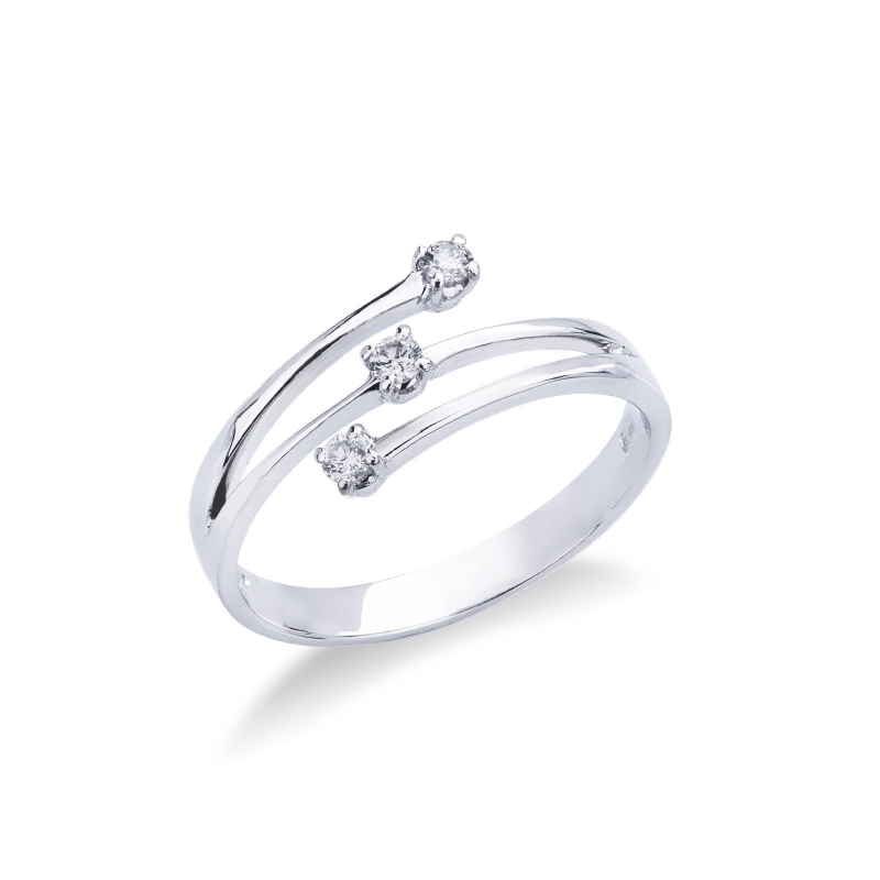 Bague trilogie femme en or blanc 18k avec diamants ct. 0,10
