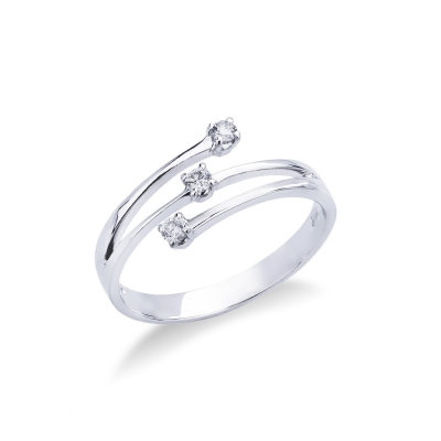 Bague trilogie femme en or blanc 18k avec diamants ct. 0,10