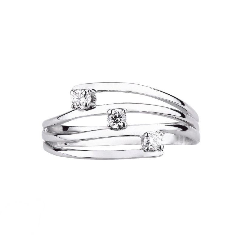 Bague trois anneaux en or 18k avec trois diamants 0,12 ct