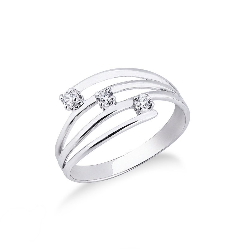 Bague trois anneaux en or 18k avec trois diamants 0,12 ct