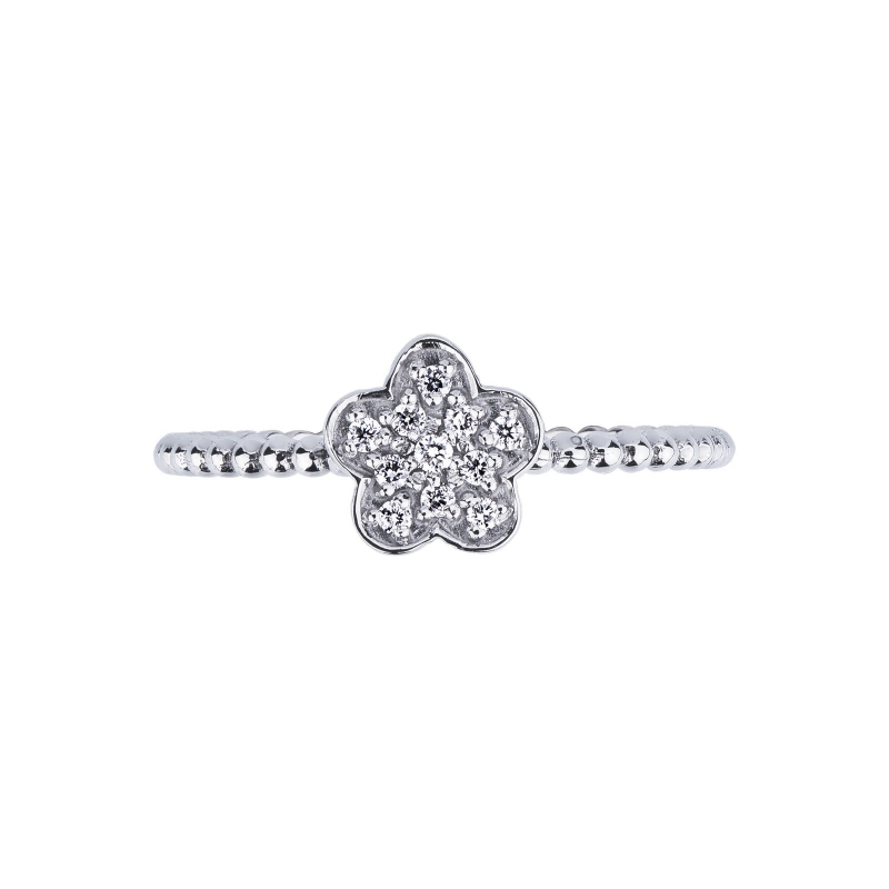 Bague en or blanc 18k avec une fleur sertie diamants