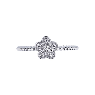 Bague en or blanc 18k avec une fleur sertie diamants