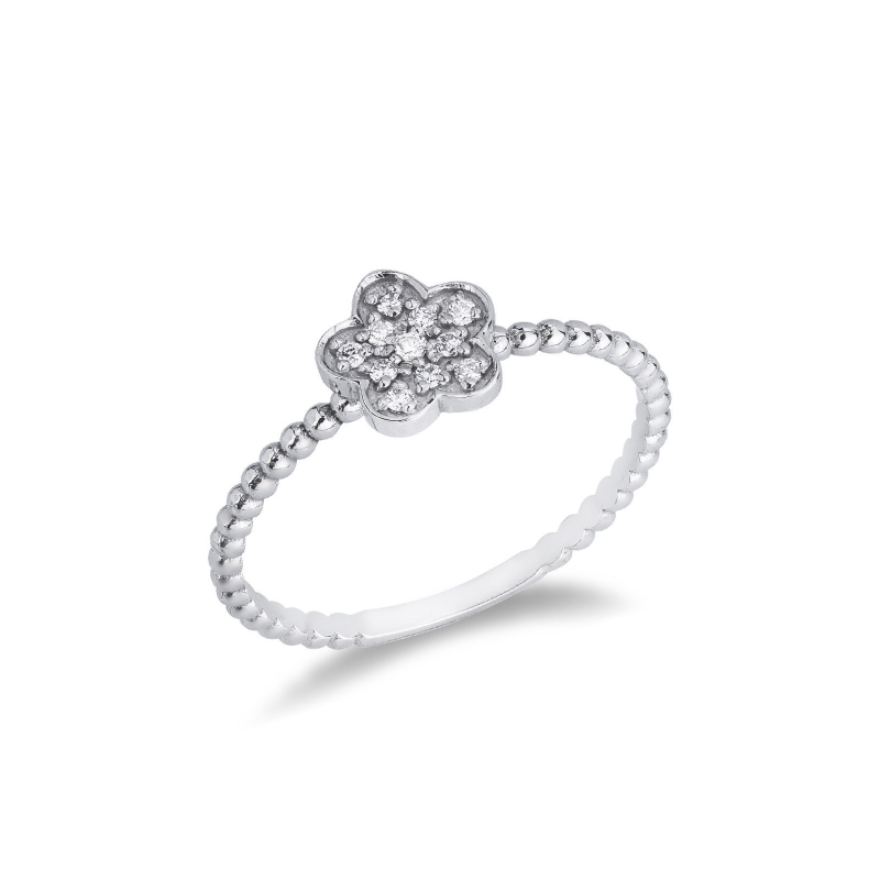 Bague en or blanc 18k avec une fleur sertie diamants