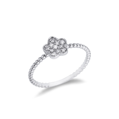Bague en or blanc 18k avec une fleur sertie diamants