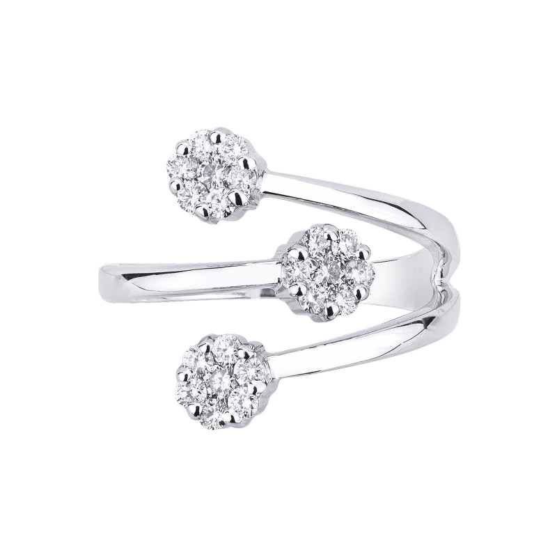 Bague illusion de diamants en or blanc 18 carats avec trois fleurs