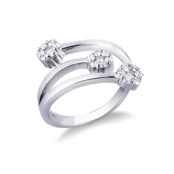 Bague pavé style trilogy en or blanc 18k avec diamants