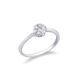 Bague pavé fleur en or blanc 18k avec diamants