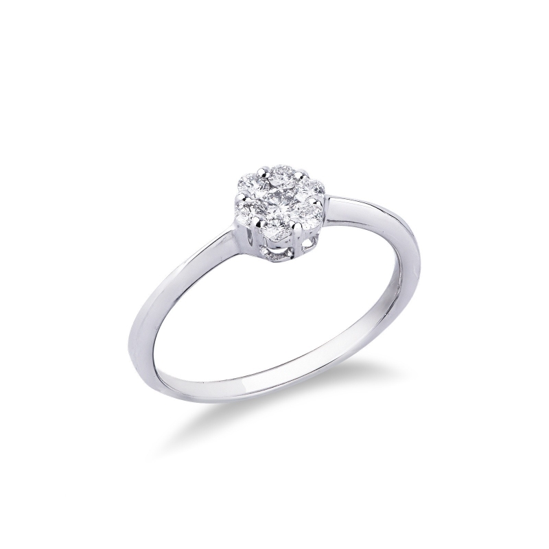 Bague pavé fleur en or blanc 18k avec diamants