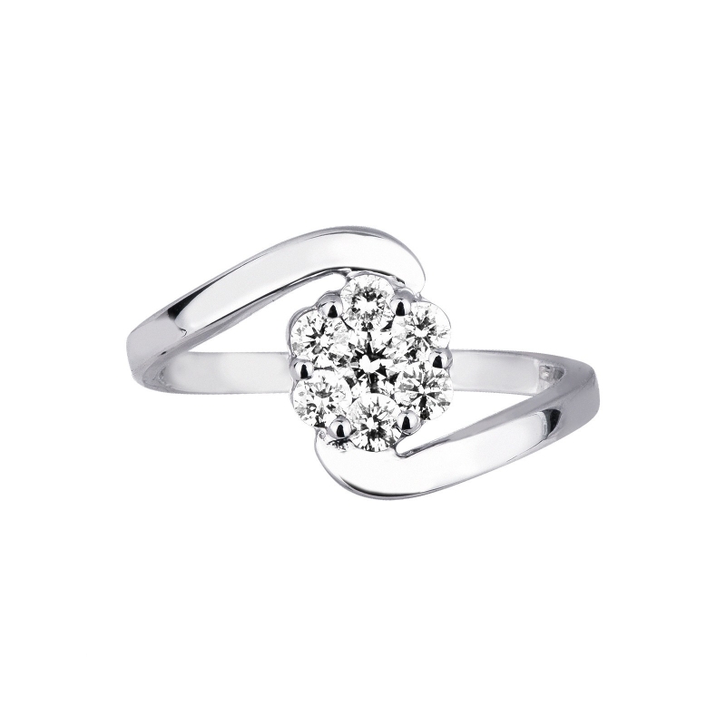 Bague fleur ouverte en or blanc 18k avec diamants