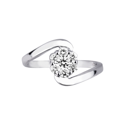 Bague fleur ouverte en or blanc 18k avec diamants
