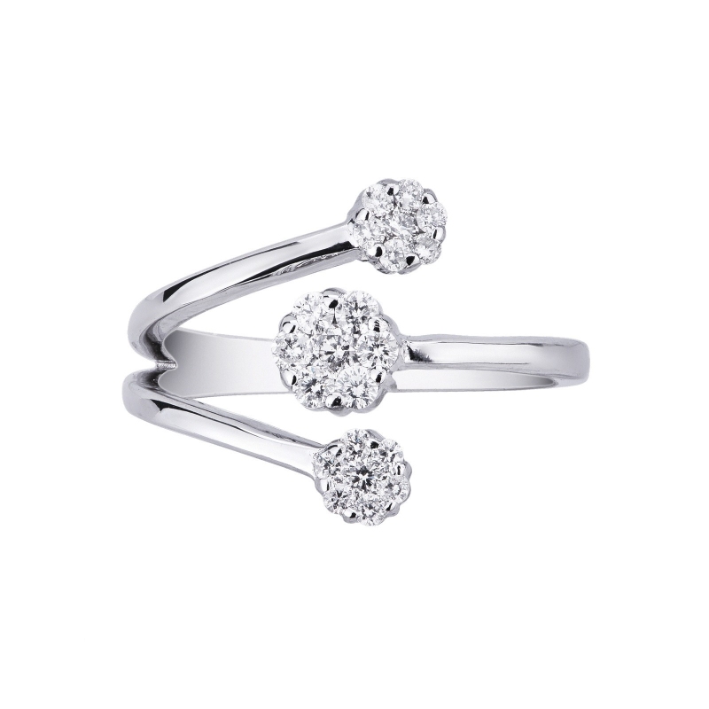  Bague femme en or blanc 18k avec fleurs serties de diamants
