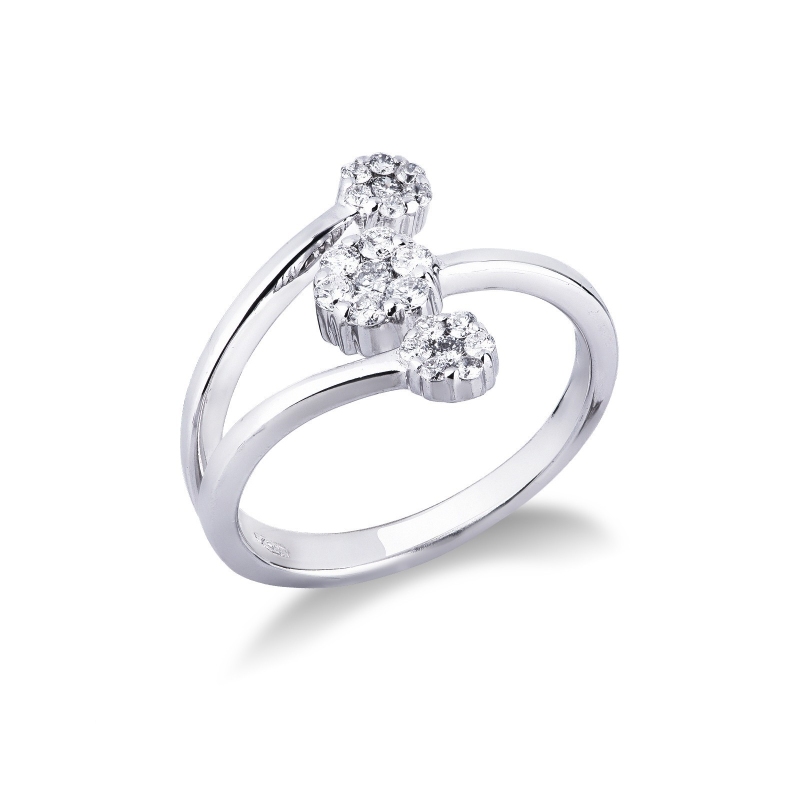 Bague femme en or blanc 18k avec fleurs serties de diamants