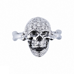 Bague tête de mort en or blanc 18K avec des diamants blancs et noirs 2