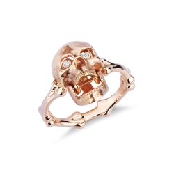 Bague tête de mort en or rose 18k et diamants