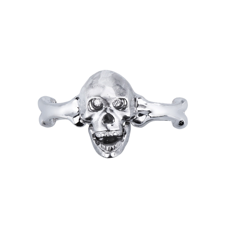 Bague skull mobile en or blanc 18k avec diamants