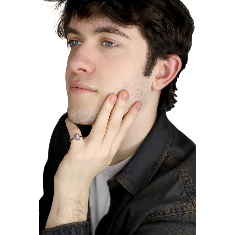 Bague skull mobile en or blanc 18k avec diamants