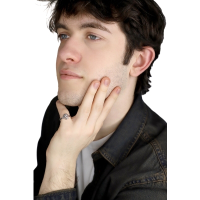 Bague skull mobile en or blanc 18k avec diamants