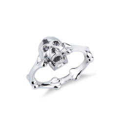 Bague skull mobile en or blanc 18k avec diamants