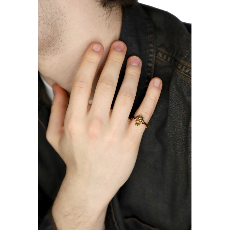 Bague avec skull mobile en or rose 18k et diamants 