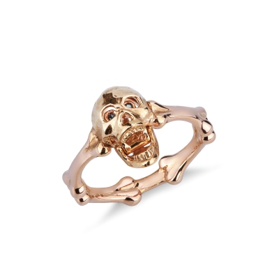 Bague avec skull mobile en or rose 18k et diamants 