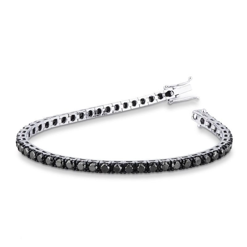 Bracelet riviere en or blanc 18k serti de diamants noirs 7,23 ct 