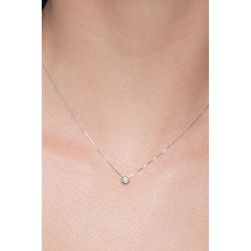 Collier pendentif diamant 0.04 ct or blanc 18k 