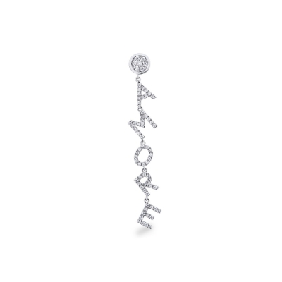 Mono-boucle pendante en or blanc 18 carats avec le mot AMORE