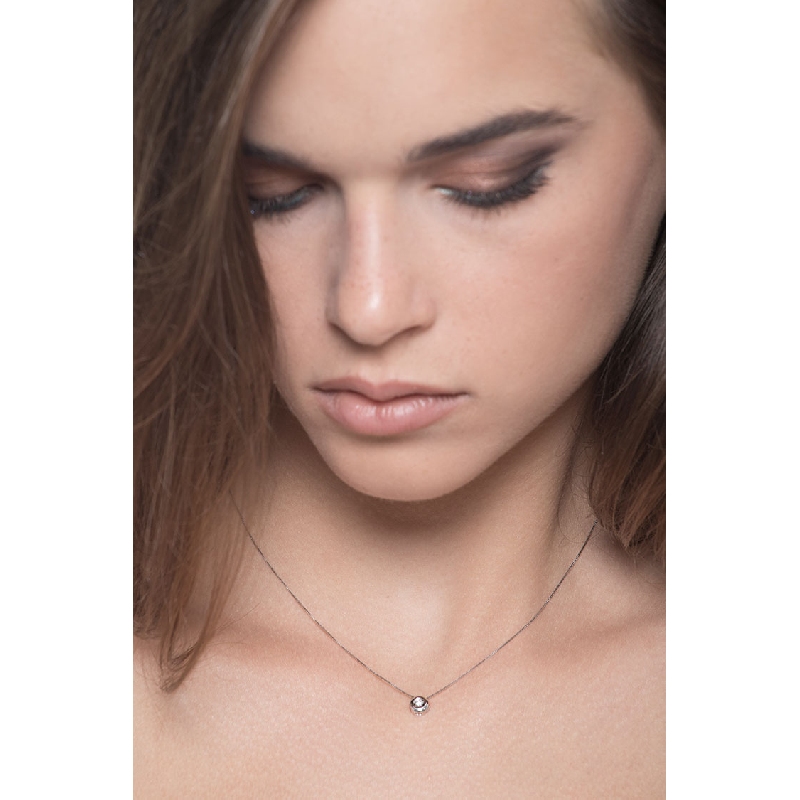 Collier pendentif diamant 0.02 ct or blanc 18k 