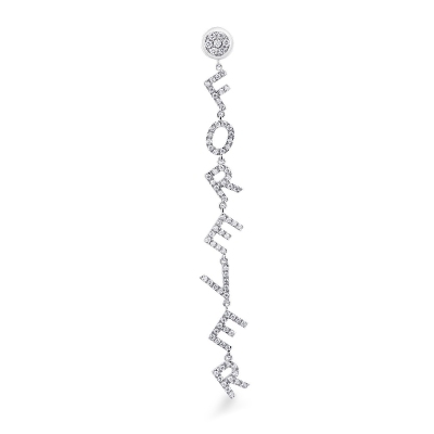 Mono-boucle pendante en or blanc 18 carats, avec le mot FOREVER