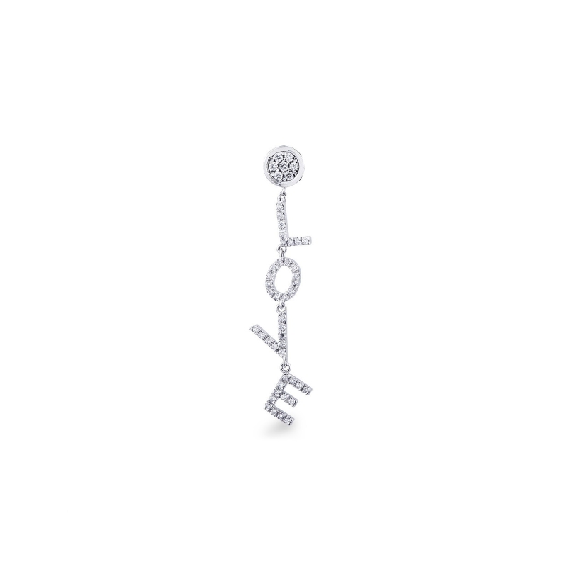 Mono boucle pendante en or blanc 18 carats avec le mot LOVE