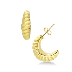 Boucles d'Oreilles en Forme de Lune Striée en Or Jaune 750