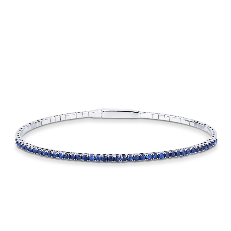 Bracelet Rigide Tennis avec Saphirs Bleus en Or Blanc 18k
