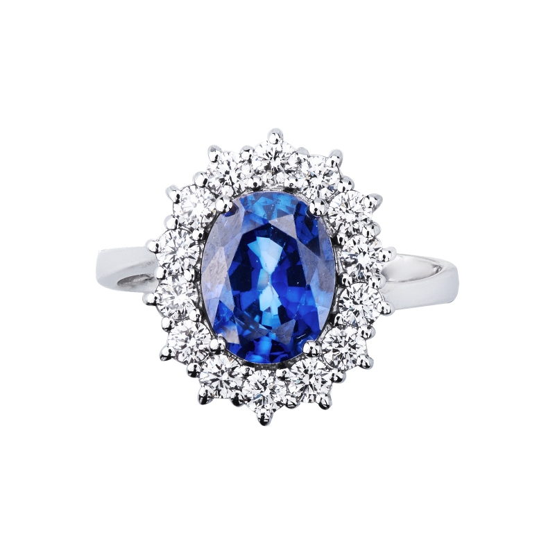 Bague en or blanc 18k avec un saphir bleu ovale  MM9X7