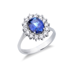 Bague en or blanc 18k avec un saphir bleu ovale  MM9X7