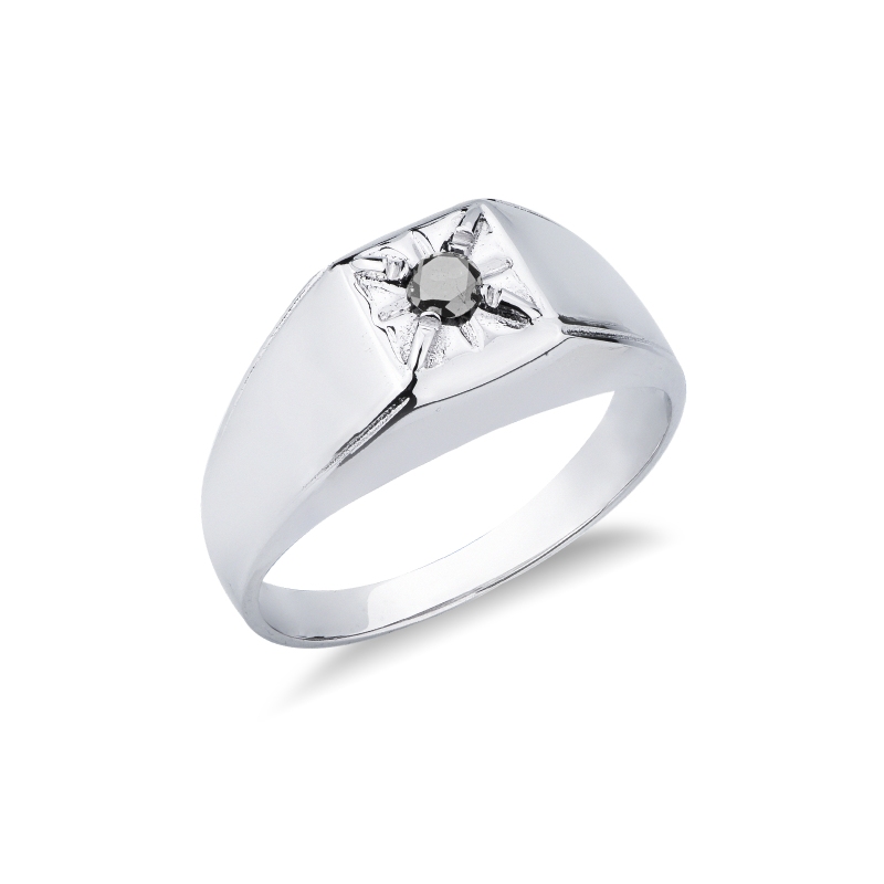 Anneau solitaire pour homme en or blanc 18k diamant noir