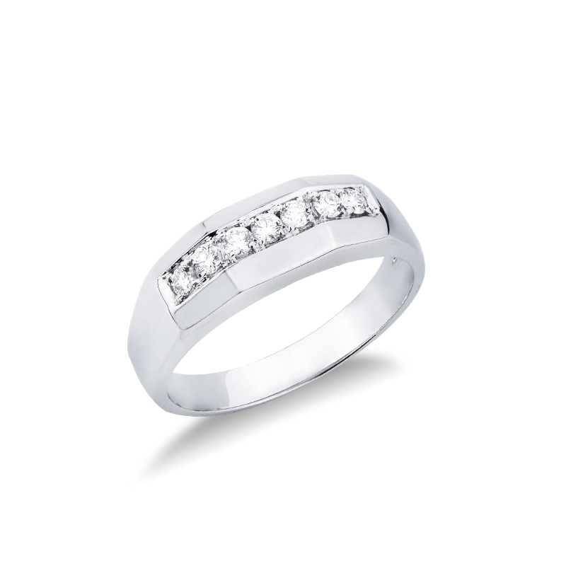 Anneau pour homme en or blanc 18k est serti 7 diamants