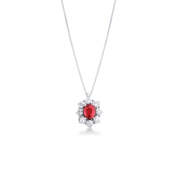 Collier en or blanc 18k avec un rubis central halo diamant