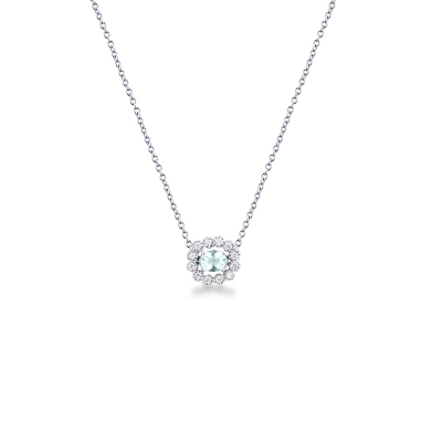 Collier superbe aigue-marine ovale et de diamants en or blanc 18k